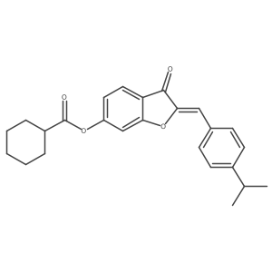 (2Z)-3-oxo-2-[4-(propan-2-yl)benzylidene]-2,3-dihydro-1-benzofuran-6-yl cyclohexanecarboxylate结构式