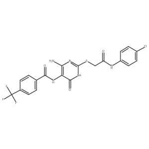 N-(4-amino-2-((2-((4-chlorophenyl)amino)-2-oxoethyl)thio)-6-oxo-1,6-dihydropyrimidin-5-yl)-4-(trifluoromethyl)benzamide Structure