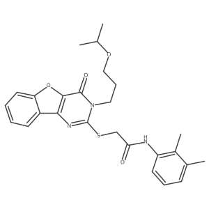 N-(2,3-dimethylphenyl)-2-({6-oxo-5-[3-(propan-2-yloxy)propyl]-8-oxa-3,5-diazatricyclo[7.4.0.0^{2,7}]trideca-1(9),2(7),3,10,12-pentaen-4-yl}sulfanyl)acetamide结构式