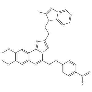 8,9-dimethoxy-2-(2-(2-methyl-1H-benzo[d]imidazol-1-yl)ethyl)-5-((4-nitrobenzyl)thio)-[1,2,4]triazolo[1,5-c]quinazoline结构式