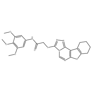 2-{10-thia-3,4,6,8-tetraazatetracyclo[7.7.0.0^{2,6}.0^{11,16}]hexadeca-1(9),2,4,7,11(16)-pentaen-5-ylsulfanyl}-N-(3,4,5-trimethoxyphenyl)acetamide结构式