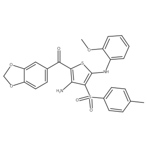 (3-Amino-5-((2-methoxyphenyl)amino)-4-tosylthiophen-2-yl)(benzo[d][1,3]dioxol-5-yl)methanone结构式