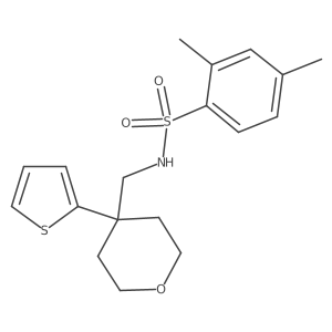 2,4-dimethyl-N-((4-(thiophen-2-yl)tetrahydro-2H-pyran-4-yl)methyl)benzenesulfonamide Structure