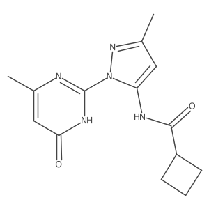 N-(3-methyl-1-(4-methyl-6-oxo-1,6-dihydropyrimidin-2-yl)-1H-pyrazol-5-yl)cyclobutanecarboxamide结构式