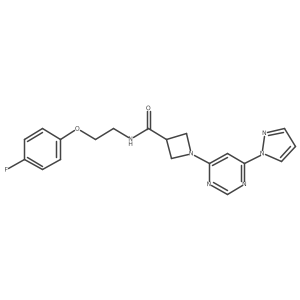 1-(6-(1H-pyrazol-1-yl)pyrimidin-4-yl)-N-(2-(4-fluorophenoxy)ethyl)azetidine-3-carboxamide结构式