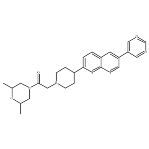 1-(2,6-Dimethylmorpholin-4-yl)-2-{4-[6-(pyrimidin-5-yl)-1,8-naphthyridin-2-yl]piperidin-1-yl}ethan-1-one结构式
