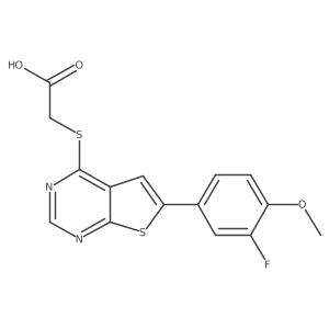 2-{[6-(3-Fluoro-4-methoxyphenyl)thieno[2,3-d]pyrimidin-4-yl]sulfanyl}acetic acid结构式