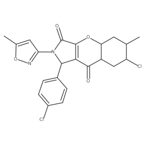 7-chloro-1-(4-chlorophenyl)-6-methyl-2-(5-methyl-1,2-oxazol-3-yl)-4a,5,6,7,8,8a-hexahydro-1H-chromeno[2,3-c]pyrrole-3,9-dione结构式