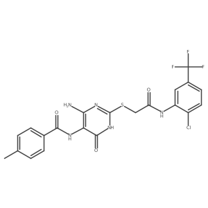 N-(4-amino-2-((2-((2-chloro-5-(trifluoromethyl)phenyl)amino)-2-oxoethyl)thio)-6-oxo-1,6-dihydropyrimidin-5-yl)-4-methylbenzamide结构式