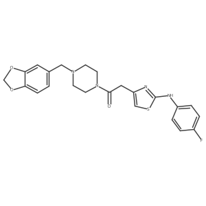 1-(4-(Benzo[d][1,3]dioxol-5-ylmethyl)piperazin-1-yl)-2-(2-((4-fluorophenyl)amino)thiazol-4-yl)ethanone Structure