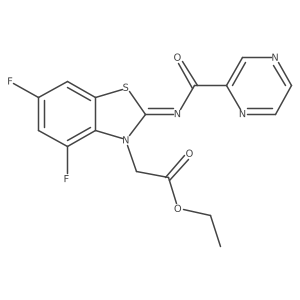 (E)-ethyl 2-(4,6-difluoro-2-((pyrazine-2-carbonyl)imino)benzo[d]thiazol-3(2H)-yl)acetate Structure