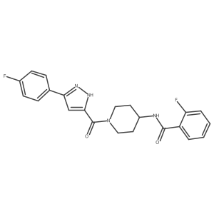 2-fluoro-N-(1-(3-(4-fluorophenyl)-1H-pyrazole-5-carbonyl)piperidin-4-yl)benzamide Structure