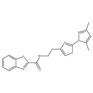 N-(2-(2-(3,5-dimethyl-1H-pyrazol-1-yl)thiazol-4-yl)ethyl)benzo[d]thiazole-2-carboxamide结构式