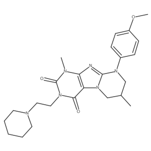 9-(4-methoxyphenyl)-1,7-dimethyl-3-(2-(piperidin-1-yl)ethyl)-6,7,8,9-tetrahydropyrimido[2,1-f]purine-2,4(1H,3H)-dione Structure