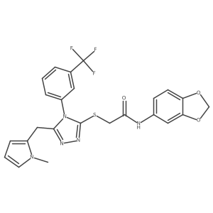 N-(benzo[d][1,3]dioxol-5-yl)-2-((5-((1-methyl-1H-pyrrol-2-yl)methyl)-4-(3-(trifluoromethyl)phenyl)-4H-1,2,4-triazol-3-yl)thio)acetamide结构式