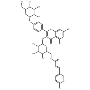 2-[4-(I(2)-D-Glucopyranosyloxy)phenyl]-5,7-dihydroxy-3-[[6-O-[3-(4-hydroxyphenyl)-1-oxo-2-propen-1-yl]-I(2)-D-glucopyranosyl]oxy]-4H-1-benzopyran-4-one结构式