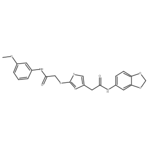 N-(benzo[d][1,3]dioxol-5-yl)-2-(2-((2-((3-methoxyphenyl)amino)-2-oxoethyl)thio)thiazol-4-yl)acetamide结构式