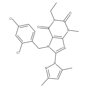 7-(2,4-dichlorobenzyl)-8-(3,5-dimethyl-1H-pyrazol-1-yl)-1-ethyl-3-methyl-1H-purine-2,6(3H,7H)-dione结构式