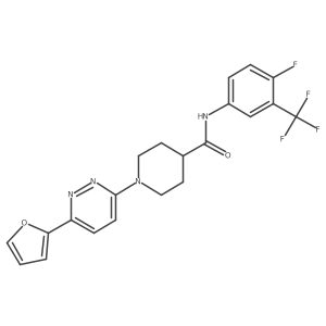 O=C(Nc1ccc(F)c(C(F)(F)F)c1)C1CCN(c2ccc(-c3ccco3)nn2)CC1结构式