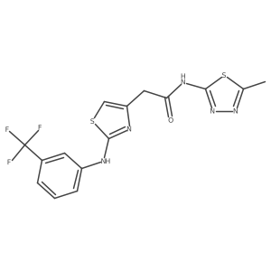 Cc1nnc(NC(=O)Cc2csc(Nc3cccc(C(F)(F)F)c3)n2)s1结构式