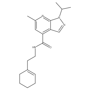 Cc1cc(C(=O)NCCC2=CCCCC2)c2cnn(C(C)C)c2n1结构式