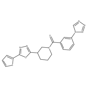 (3-(1H-tetrazol-1-yl)phenyl)(3-(5-(thiophen-2-yl)-1,3,4-oxadiazol-2-yl)piperidin-1-yl)methanone结构式