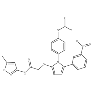 2-((1-(4-(difluoromethoxy)phenyl)-5-(3-nitrophenyl)-1H-imidazol-2-yl)thio)-N-(5-methylisoxazol-3-yl)acetamide结构式