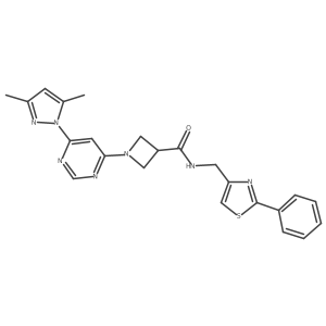 1-(6-(3,5-dimethyl-1H-pyrazol-1-yl)pyrimidin-4-yl)-N-((2-phenylthiazol-4-yl)methyl)azetidine-3-carboxamide Structure