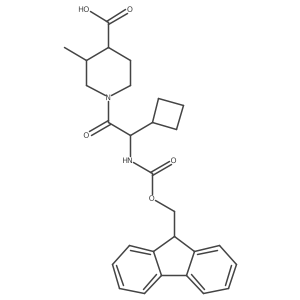 1-[2-cyclobutyl-2-({[(9H-fluoren-9-yl)methoxy]carbonyl}amino)acetyl]-3-methylpiperidine-4-carboxylic acid结构式