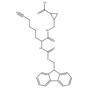 2-{[6-cyano-2-({[(9H-fluoren-9-yl)methoxy]carbonyl}amino)hexanamido]methyl}cyclopropane-1-carboxylic acid结构式