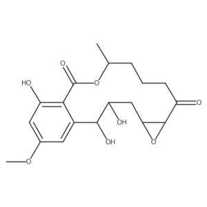 2,3,16-Trihydroxy-18-methoxy-12-methyl-6,13-dioxatricyclo[13.4.0.05,7]nonadeca-1(15),16,18-triene-8,14-dione结构式
