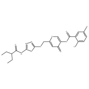 6-(((5-(2-ethylbutanamido)-1,3,4-thiadiazol-2-yl)thio)methyl)-4-oxo-4H-pyran-3-yl 2,5-dichlorobenzoate Structure