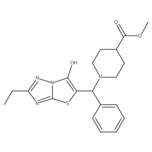 Methyl 1-((2-ethyl-6-hydroxythiazolo[3,2-b][1,2,4]triazol-5-yl)(phenyl)methyl)piperidine-4-carboxylate结构式