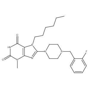 8-(4-(2-fluorobenzyl)piperazin-1-yl)-7-hexyl-3-methyl-1H-purine-2,6(3H,7H)-dione Structure