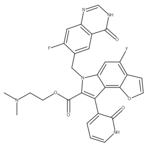 2-(dimethylamino)ethyl 4-fluoro-6-[(7-fluoro-4-oxo-3H-quinazolin-6-yl)methyl]-8-(2-oxo-1H-pyridin-3-yl)furo[2,3-e]indole-7-carboxylate结构式