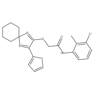 N-(3-chloro-2-methylphenyl)-2-((3-(thiophen-2-yl)-1,4-diazaspiro[4.5]deca-1,3-dien-2-yl)thio)acetamide结构式
