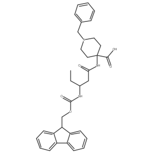 1-benzyl-4-[(3R)-3-({[(9H-fluoren-9-yl)methoxy]carbonyl}amino)pentanamido]piperidine-4-carboxylic acid结构式