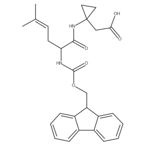 2-{1-[2-({[(9H-fluoren-9-yl)methoxy]carbonyl}amino)-5-methylhex-4-enamido]cyclopropyl}acetic acid结构式
