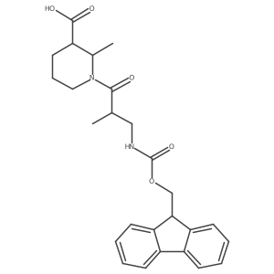 rac-(2R,3R)-1-[3-({[(9H-fluoren-9-yl)methoxy]carbonyl}amino)-2-methylpropanoyl]-2-methylpiperidine-3-carboxylic acid Structure