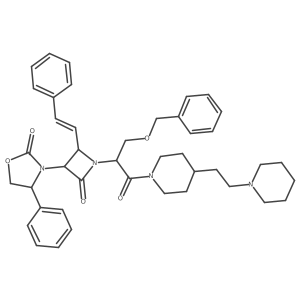 (4S)-3-[(3S,4R)-2-oxo-1-[(2R)-1-oxo-3-phenylmethoxy-1-[4-(2-piperidin-1-ylethyl)piperidin-1-yl]propan-2-yl]-4-[(E)-2-phenylethenyl]azetidin-3-yl]-4-phenyl-1,3-oxazolidin-2-one结构式