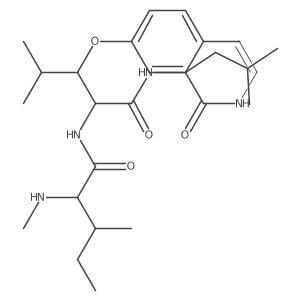 Pentanamide, 3-methyl-2-(methylamino)-N-[(3R,4S,7S)-3-(1-methylethyl)-7-(2-methylpropyl)-5,8-dioxo-2-oxa-6,9-diazabicyclo[10.2.2]hexadeca-10,12,14,15-tetraen-4-yl]-, (2S,3S)-结构式