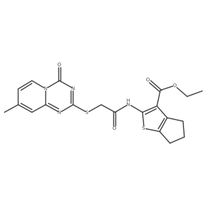 ethyl 2-(2-((8-methyl-4-oxo-4H-pyrido[1,2-a][1,3,5]triazin-2-yl)thio)acetamido)-5,6-dihydro-4H-cyclopenta[b]thiophene-3-carboxylate结构式