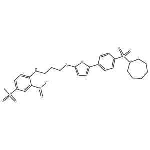 N-(3-((5-(4-(azepan-1-ylsulfonyl)phenyl)-1,3,4-oxadiazol-2-yl)thio)propyl)-4-(methylsulfonyl)-2-nitroaniline结构式