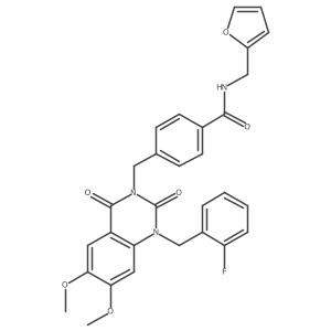 4-((1-(2-fluorobenzyl)-6,7-dimethoxy-2,4-dioxo-1,2-dihydroquinazolin-3(4H)-yl)methyl)-N-(furan-2-ylmethyl)benzamide结构式