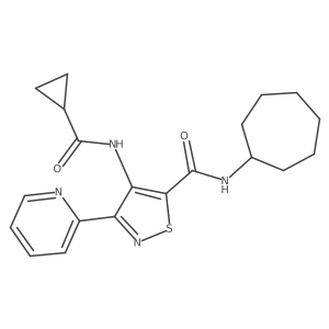 N-cycloheptyl-4-(cyclopropanecarboxamido)-3-(pyridin-2-yl)isothiazole-5-carboxamide结构式