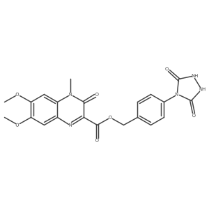 2-Quinoxalinecarboxylic acid, 3,4-dihydro-6,7-dimethoxy-4-methyl-3-oxo-, [4-(3,5-dioxo-1,2,4-triazolidin-4-yl)phenyl]methyl ester结构式
