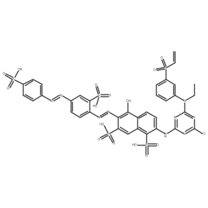 2-((4-Chloro-6-((3-(ethenylsulfonyl)phenyl)(ethyl)amino)-1,3,5-triazin-2-yl)amino)-5-hydroxy-6-((2-sulfo-4-((4-sulfophenyl)diazenyl)phenyl)diazenyl)naphthalene-1,7-disulfonic acid结构式