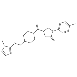 1-(4-fluorophenyl)-4-(4-(((1-methyl-1H-imidazol-2-yl)thio)methyl)piperidine-1-carbonyl)pyrrolidin-2-one Structure
