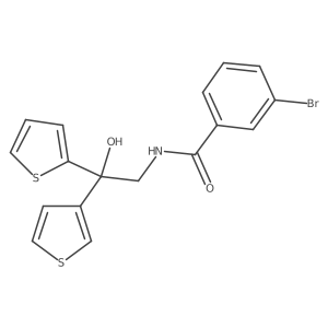 3-bromo-N-(2-hydroxy-2-(thiophen-2-yl)-2-(thiophen-3-yl)ethyl)benzamide结构式