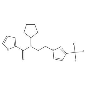 N-cyclopentyl-N-(2-(3-(trifluoromethyl)-1H-pyrazol-1-yl)ethyl)thiophene-2-carboxamide结构式